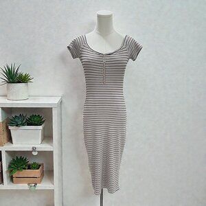 Haley And‎ June Bodycon Stripe Dress Button Front Ribbed Y2K Minimalist Casual